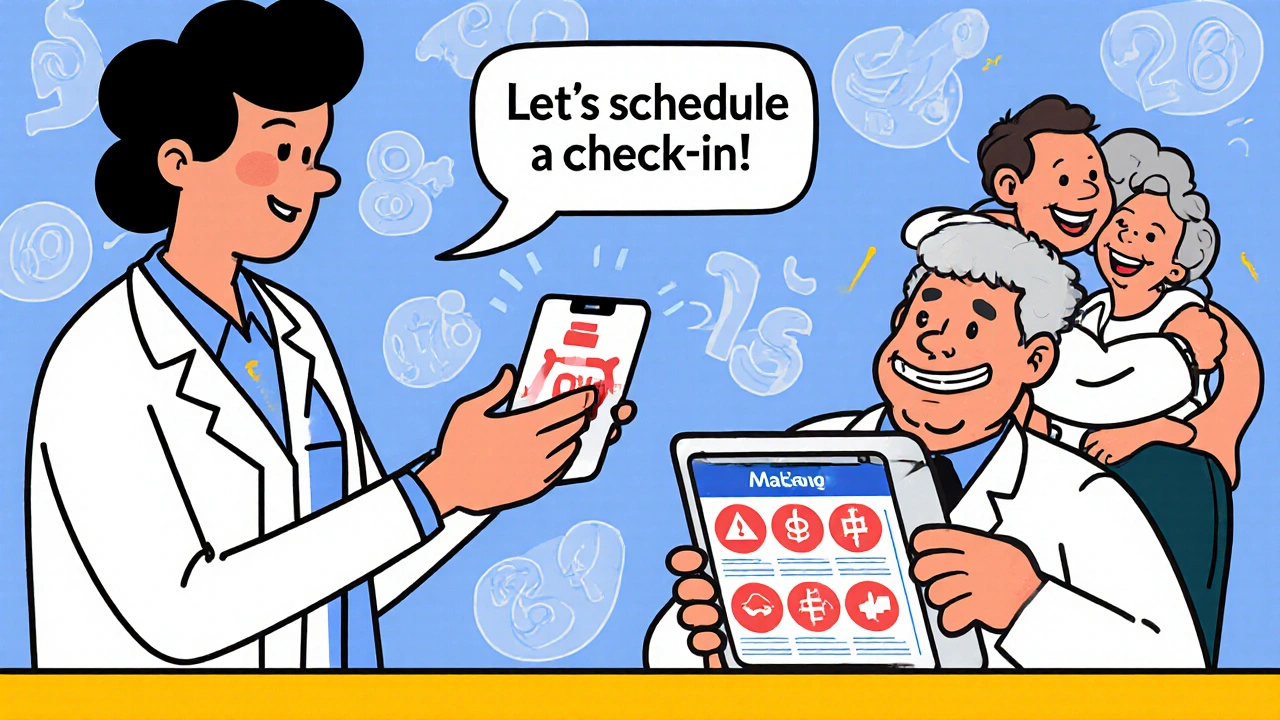 Patient uses smartphone app to track joint pain while doctor gets alert notification.