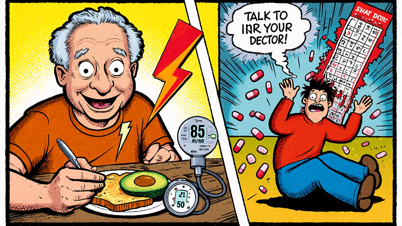 Split scene: one person taking CoQ10 with food safely, another experiencing dangerously low blood pressure.