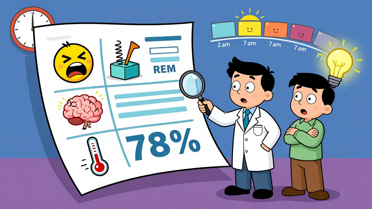 A colorful medical report with animated sleep disorder icons and a doctor explaining results.